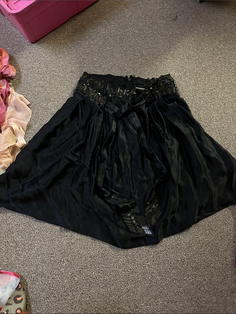 Armani Exchange petite 0 100% silk Skirt with beaded Trim waist and tie